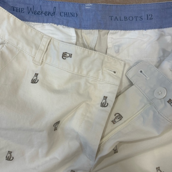 Talbots Cat Print Cropped Chino Pants Womens Size 12 Preppy cream embroidered - Picture 5 of 13